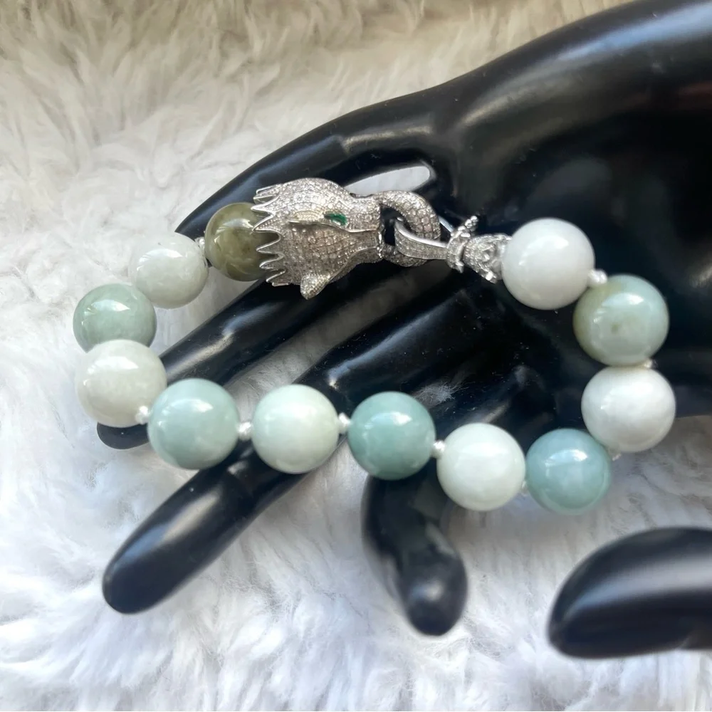 Jade Bracelet Cz Dragon head vintage look‎ very unique piece
